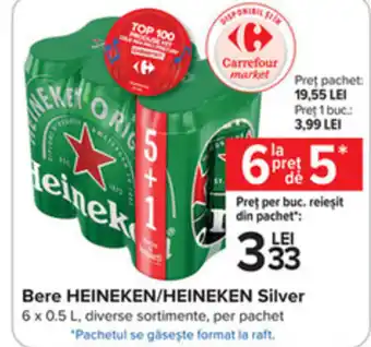 Carrefour Bere HEINEKEN/HEINEKEN Silver 6 x 0.5 L 1 buc Ofertă