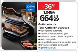 Carrefour Grătar electric Tefal Optigrill+ GC712D34 2000W Ofertă
