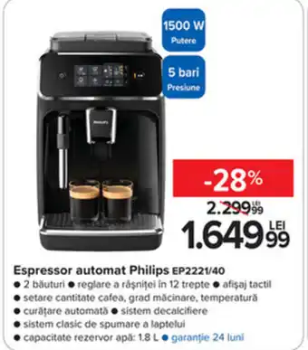 Carrefour Espressor automat Philips EP2221/40 1500W Ofertă