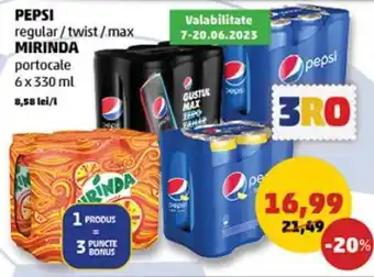 Penny PEPSI MIRINDA portocale 6 x 330 ml Ofertă