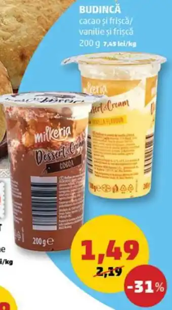 BUDINCĂ cacao şi frişcă/ vanilie şi frişcă 200 g