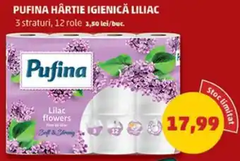 Penny PUFINA HÂRTIE IGIENICĂ LILIAC 3 straturi, 12 role Ofertă