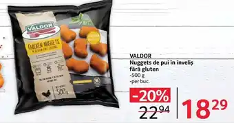 Selgros VALDOR Nuggets de pui în înveliş fără gluten 500 g Ofertă