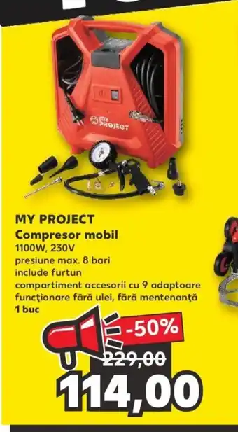 Kaufland MY PROJECT Compresor mobil 1100w presiune max. 8 bari 1 buc Ofertă