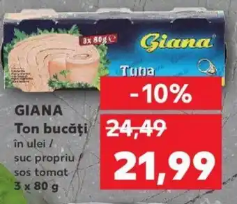 Kaufland GIANA Ton bucăți în ulei / suc propriu / sos tomat 3 x 80 g Ofertă