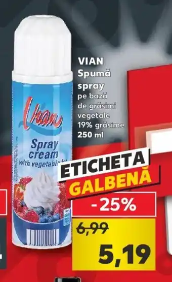 Kaufland VIAN Spumă spray pe bază de grăsimi vegetale 19% grăsime 250 ml Ofertă