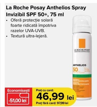 Dr.Max La Roche Posay Anthelios Spray Invizibil SPF 50+, 75 ml Ofertă