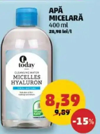 Penny today APĂ MICELARĂ 400 ml 20,98 lei/l Ofertă