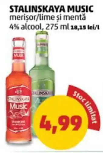 Penny STALINSKAYA MUSIC merişor/lime şi mentă 4% alcool, 275 ml 18,15 lei/l Ofertă