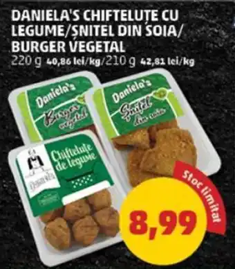 DANIELA'S CHIFTELUTE CU LEGUME/ȘNITEL DIN SOIA/ BURGER VEGETAL 220 g 40,86 lei/kg/210 g 42,81 lei/kg