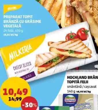 Penny MILKERIA PREPARAT TOPIT BRÂNZĂ CU GRĂSIME VEGETALĂ 24 felii, 450 g 23,31 lei/kg Ofertă