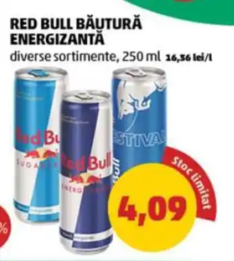 Penny RED BULL BĂUTURĂ ENERGIZANTĂ diverse sortimente, 250 ml 16,36 lei/l Ofertă