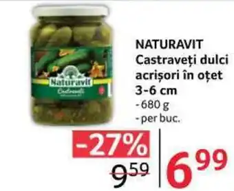 NATURAVIT Castraveţi dulci acrişori în oțet 3-6 cm 680g