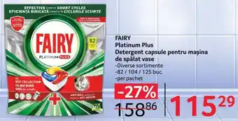 Selgros FAIRY Platinum Plus Detergent capsule pentru maşina de spălat vase 82/104/125buc. Ofertă