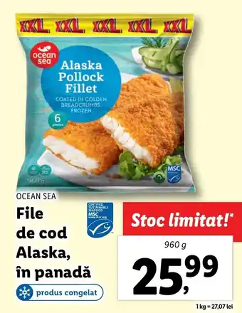Lidl OCEAN SEA File de cod Alaska, în panadă 960g Ofertă