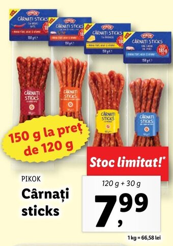Lidl PIKOK Cârnaţi sticks 120g + 30g Ofertă