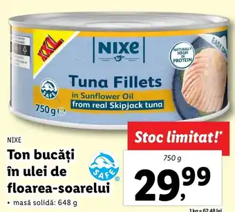 Lidl NIXE Ton bucăți în ulei de floarea-soarelui 750g Ofertă