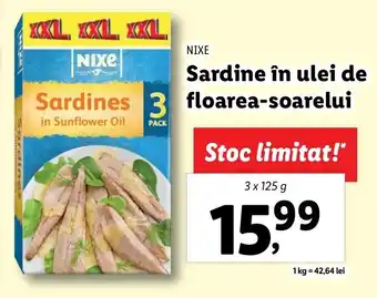 Lidl NIXE Sardine în ulei de floarea-soarelui 3 x 125g Ofertă