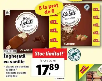 Lidl BON GELATI îngheţată cu vanilie 6+2 x 120ml Ofertă