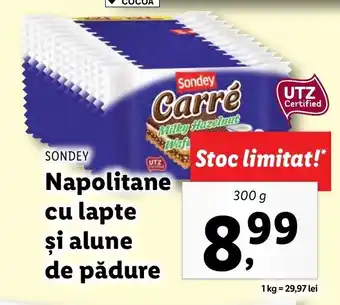 Lidl SONDEY Napolitane cu lapte şi alune de pădure 300g Ofertă