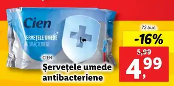 Lidl CIEN Șervețele umede antibacteriene 72 buc. Ofertă