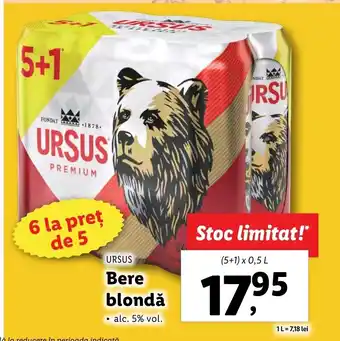 Lidl URSUS Bere blondă 5+1 x 0.5l Ofertă