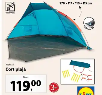 Lidl Rocktrail Cort plajă 270 x 117 x 110 + 115 cm 1 buc. Ofertă