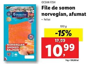 Lidl OCEAN FISH File de somon norvegian, afumat 100g Ofertă