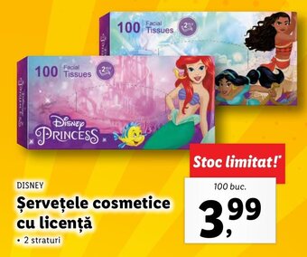 Lidl DISNEY Șervețele cosmetice cu licenţă 100 buc. Ofertă