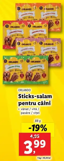 Lidl ORLANDO Sticks-salam pentru câini 88g Ofertă