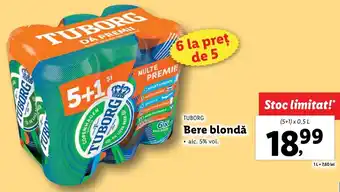 Lidl TUBORG Bere blondă 5+1 x 0.5l Ofertă