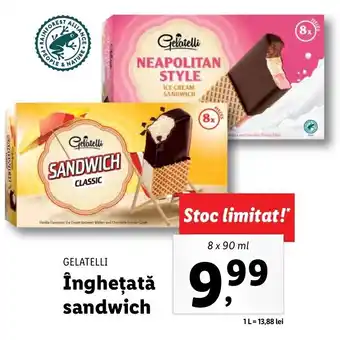 Lidl Gelatelli Înghețată sandwich 8 x 90 ml Ofertă