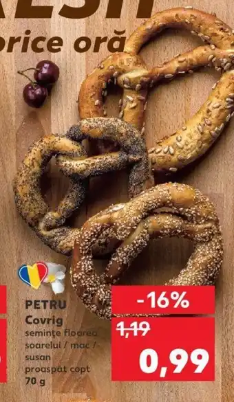 Kaufland PETRU Covrig seminţe floarea soarelui / mac / susan proaspăt copt 70 g Ofertă