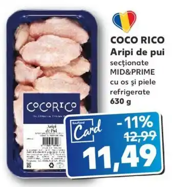 Kaufland COCO RICO Aripi de pui secționate MID&PRIME cu os şi piele refrigerate 630 g Ofertă