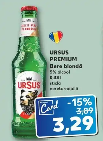Kaufland URSUS PREMIUM Bere blondă 5% alcool 0.33l Ofertă