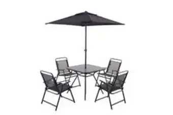 Brico Depôt Set mobilier gradina/terasa, culoare negru, metal, 4 persoane, masa + 4 scaune + umbrela • bahama Ofertă
