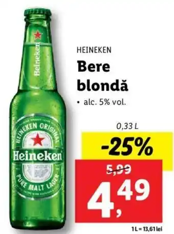 Lidl HEINEKEN Bere blondă 0.33l Ofertă