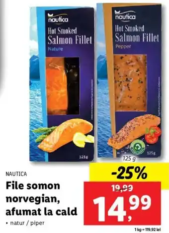 Lidl NAUTICA File somon norvegian, afumat la cald 125g Ofertă