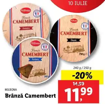Lidl MILBONA Brânză Camembert 240 / 250g Ofertă