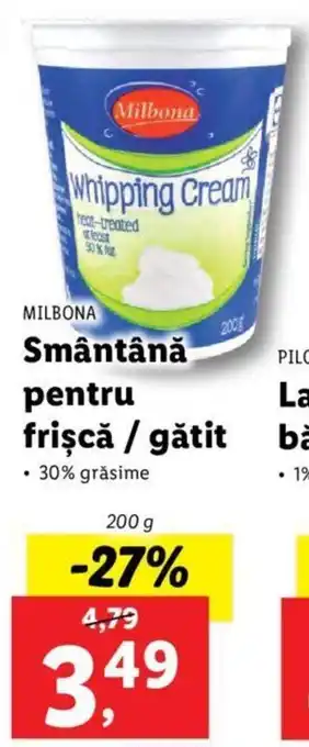 Lidl MILBONA Smântână pentru frişcă / gătit 200g Ofertă