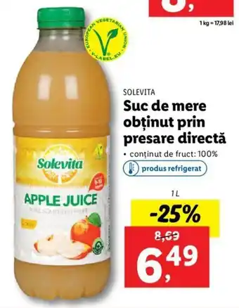 Lidl SOLEVITA Suc de mere obţinut prin presare directă 1L Ofertă