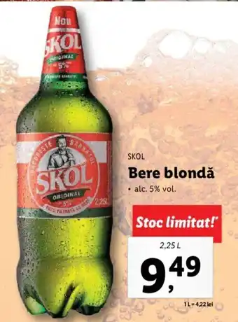 Lidl SKOL Bere blondă alc. 5% vol. 2.25l Ofertă