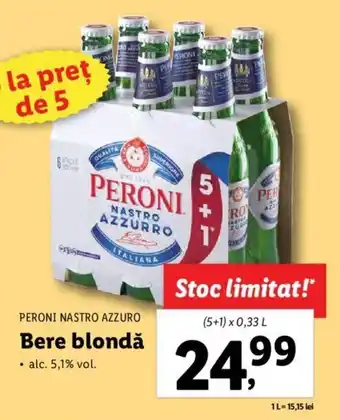 Lidl PERONI NASTRO AZZURO Bere blondă 5+1 x 0.33l Ofertă