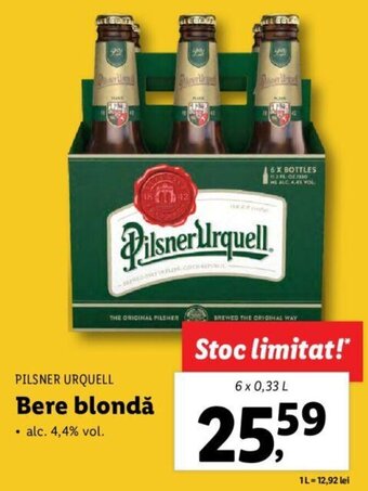 Lidl PILSNER URQUELL Bere blondă 6 x 0.33l Ofertă