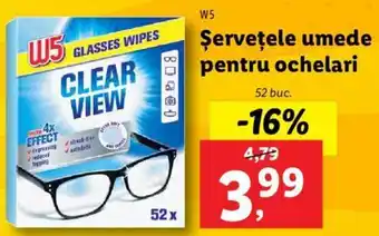 Lidl W5 Șervețele umede pentru ochelari 52 buc. Ofertă