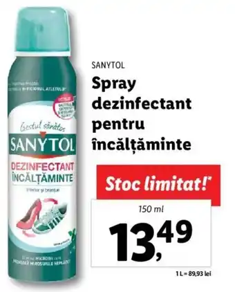 Lidl SANYTOL Spray dezinfectant pentru încălțăminte 150ml Ofertă