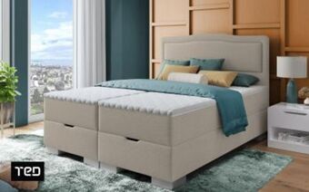 Mobila Videnov Pat dublu boxspring 160/200 bej inchis Ofertă