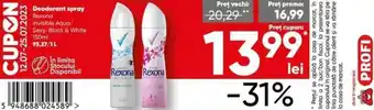 PROFI Deodorant spray Rexona Invisible Aqua/Sexy/Black&White 150ml Ofertă