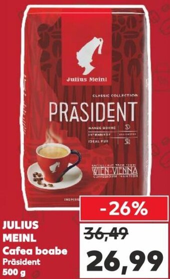 Kaufland JULIUS MEINL Cafea boabe Präsident 500 g Ofertă