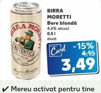 Kaufland BIRRA MORETTI Bere blondă 4,6% alcool 0,5l Ofertă